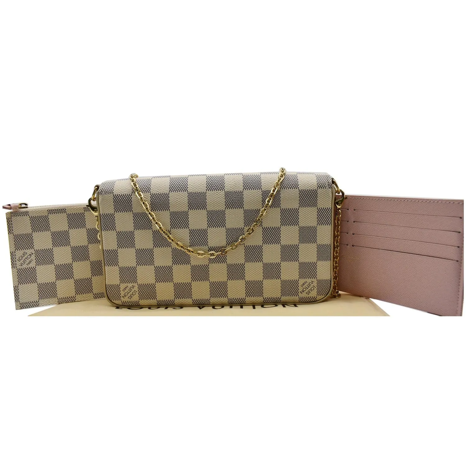 LOUIS VUITTON Felicie Pochette Damier Azur Crossbody Bag White