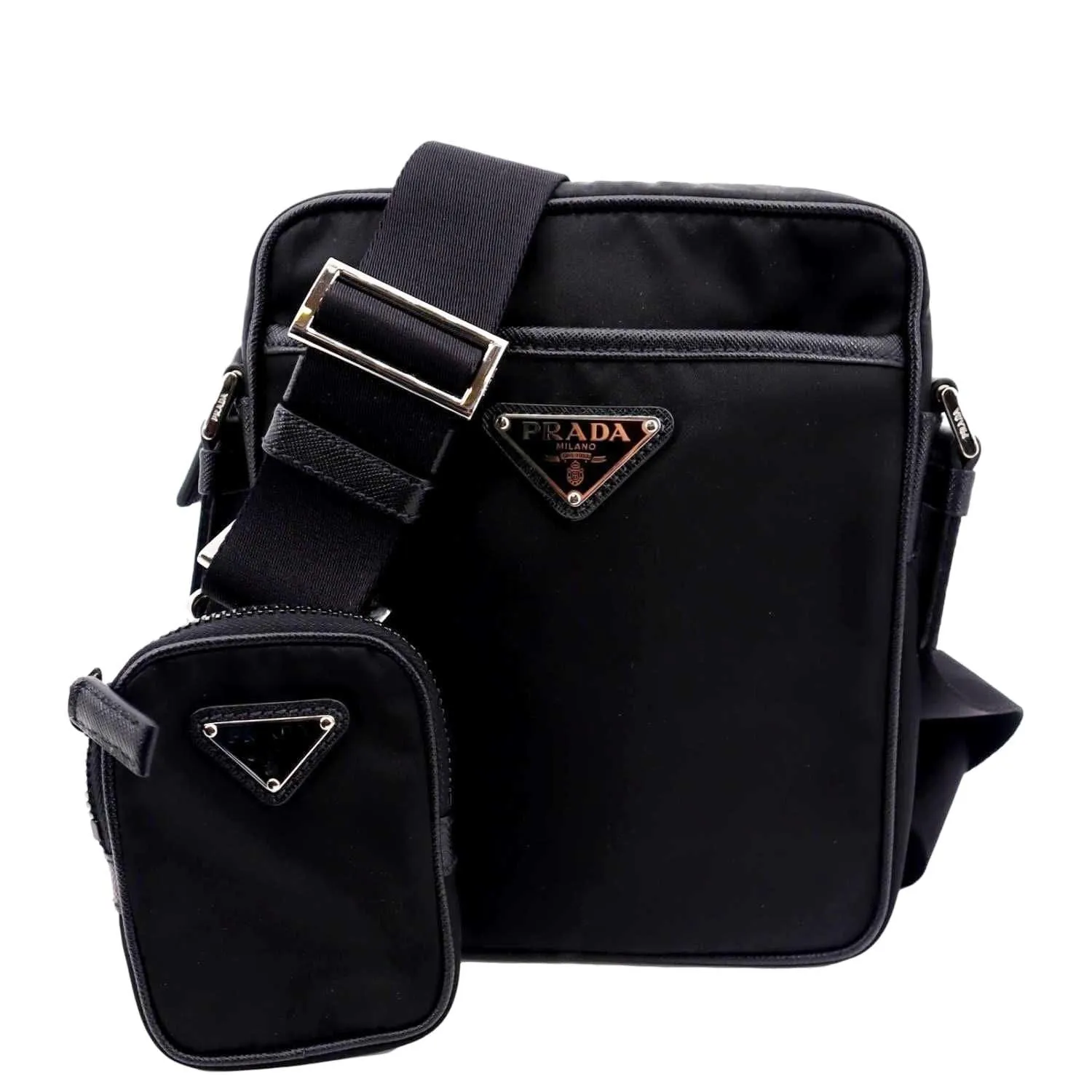 PRADA Re-Nylon Saffiano Leather Crossbody Bag Black