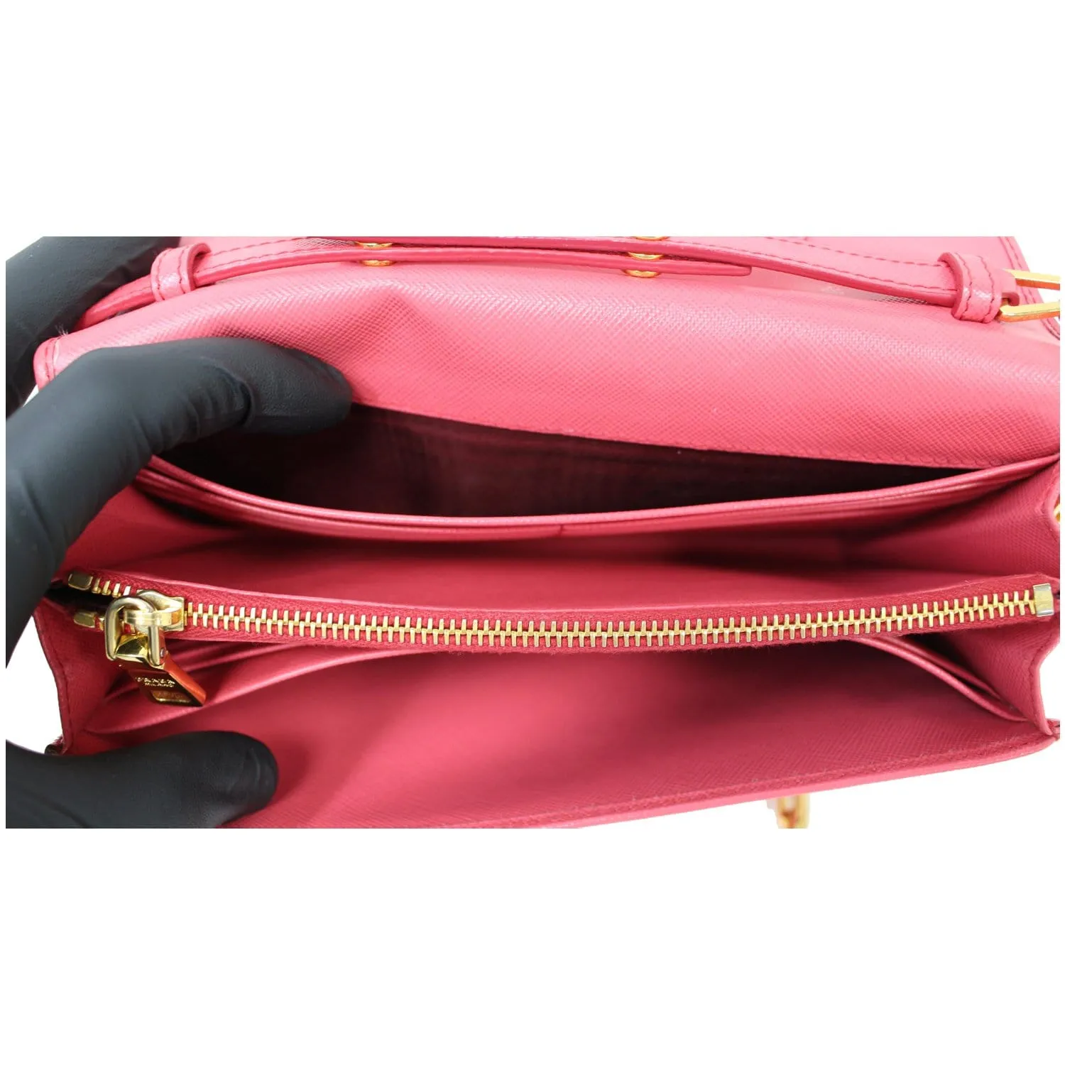 PRADA Saffiano Metal Leather Wallet on Chain Crossbody Bag Pink