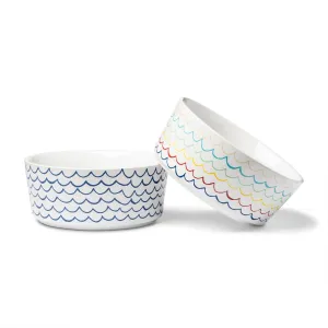 Waggo Sketched Wave Ceramic Dog Bowls